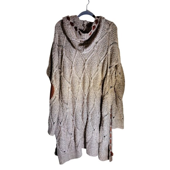 Pol M Cozy Cable Knit Hooded Long Cardigan Duster With Elbow Patches - Picture 4 of 10